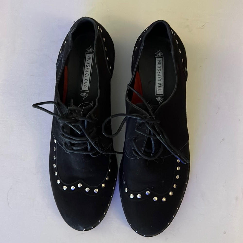 Musse & Cloud Black Flat Lace Up with Studded Trim. Worn once.